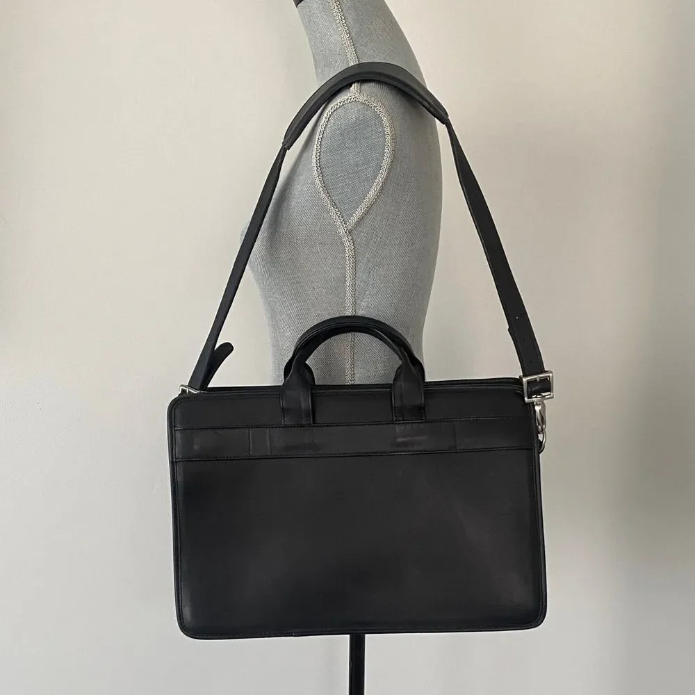 Jack Georges BELTING SLIM LEATHER BRIEFCASE in Black Like New